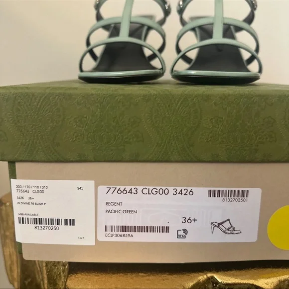 GUCCI Regent Calfskin Horsebit Mid Heel Sandals 36.5 Pacific Green - Picture 7 of 7